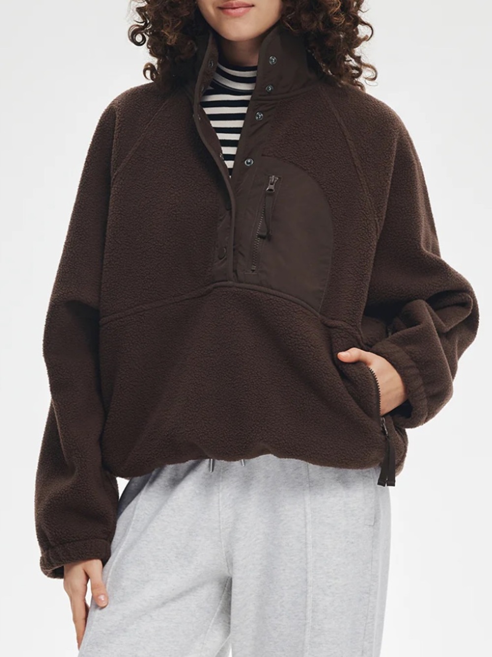 Athluna Fleece Quarter Button Pullover - Chocolate Brown Size Medium
